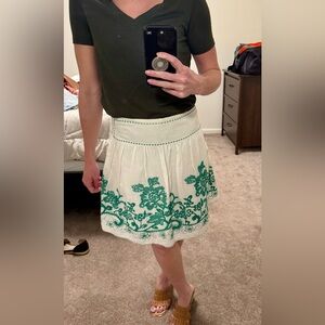 Studio M A-Line Skirt with Green Floral Embroidery